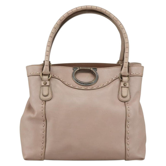 Salvatore Ferragamo Gancini Hand Bag Leather Beige Auth YKZ1472