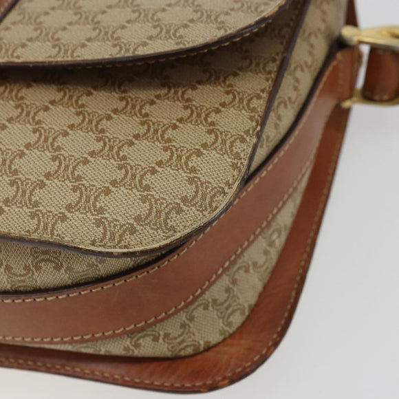 CELINE Macadam Canvas Shoulder Bag PVC Beige Gold Auth YKZ1474