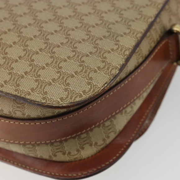 CELINE Macadam Canvas Shoulder Bag PVC Beige Gold Auth YKZ1474