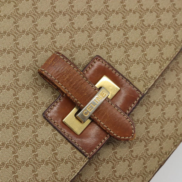 CELINE Macadam Canvas Shoulder Bag PVC Beige Gold Auth YKZ1474