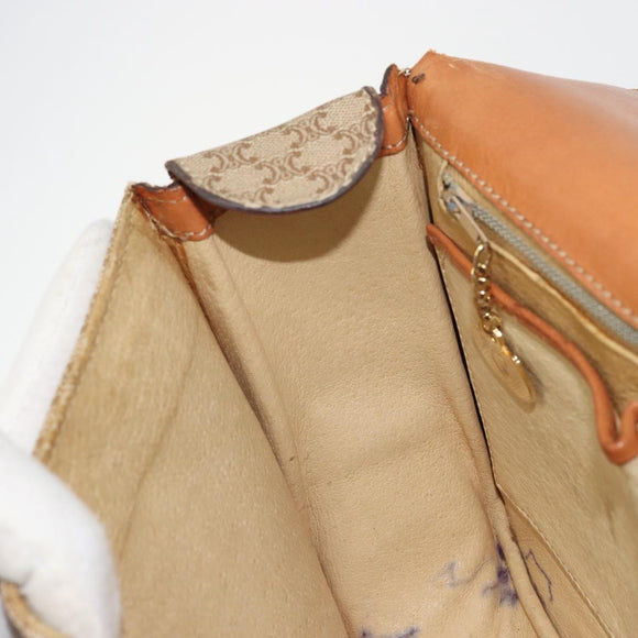 CELINE Macadam Canvas Shoulder Bag PVC Beige Gold Auth YKZ1474