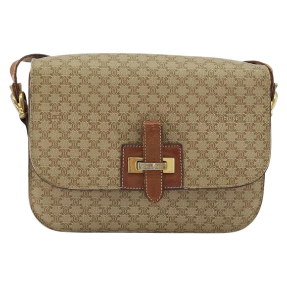 CELINE Macadam Canvas Shoulder Bag PVC Beige Gold Auth YKZ1474