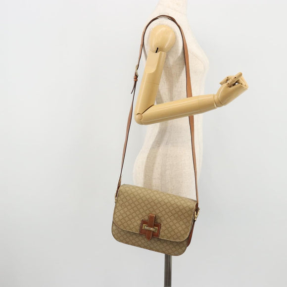 CELINE Macadam Canvas Shoulder Bag PVC Beige Gold Auth YKZ1474