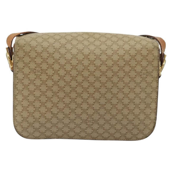 CELINE Macadam Canvas Shoulder Bag PVC Beige Gold Auth YKZ1474
