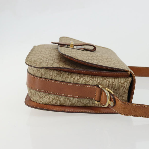 CELINE Macadam Canvas Shoulder Bag PVC Beige Gold Auth YKZ1474