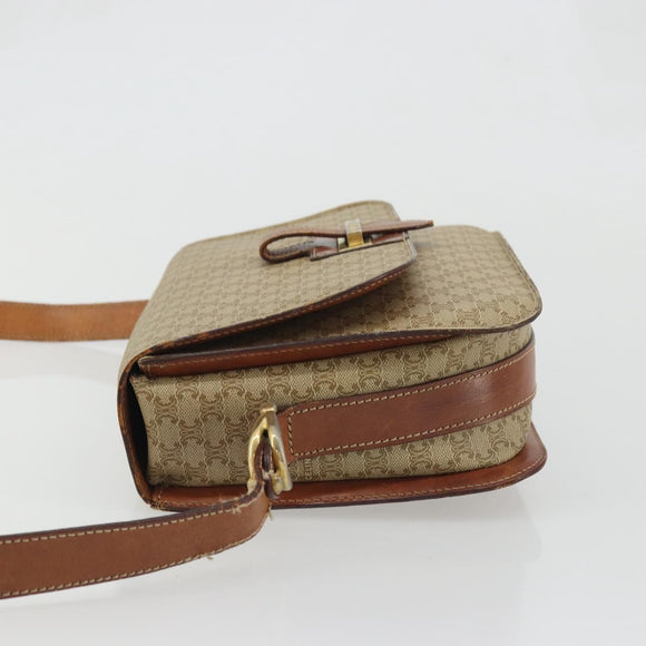 CELINE Macadam Canvas Shoulder Bag PVC Beige Gold Auth YKZ1474