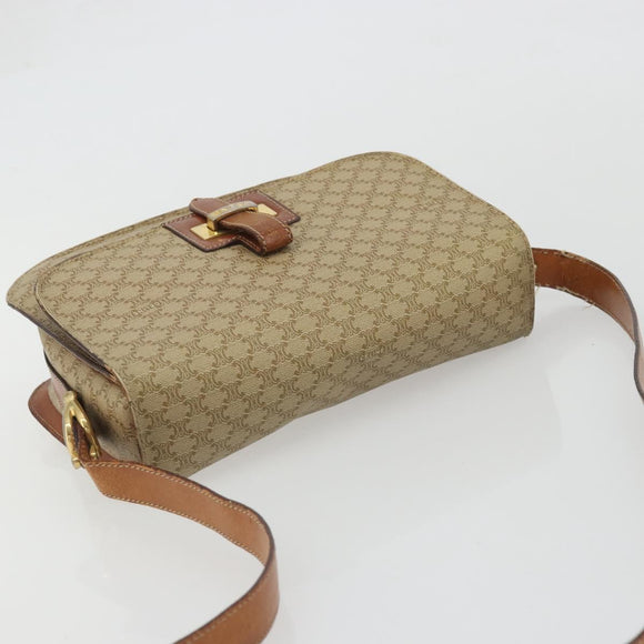 CELINE Macadam Canvas Shoulder Bag PVC Beige Gold Auth YKZ1474