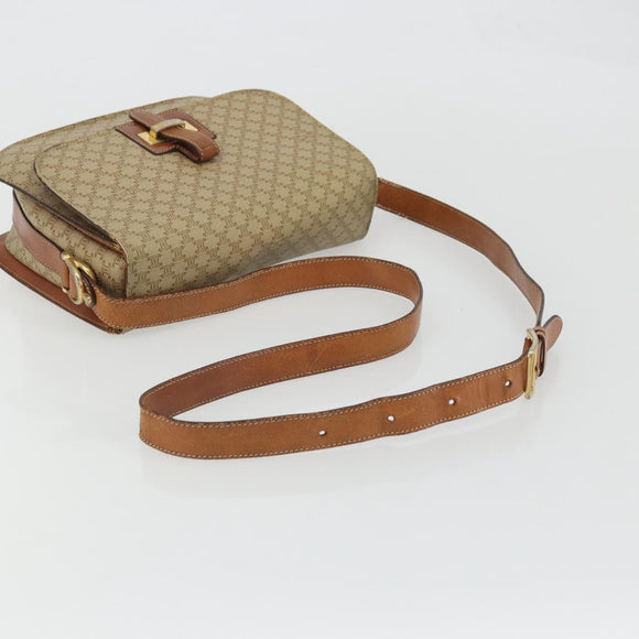 CELINE Macadam Canvas Shoulder Bag PVC Beige Gold Auth YKZ1474