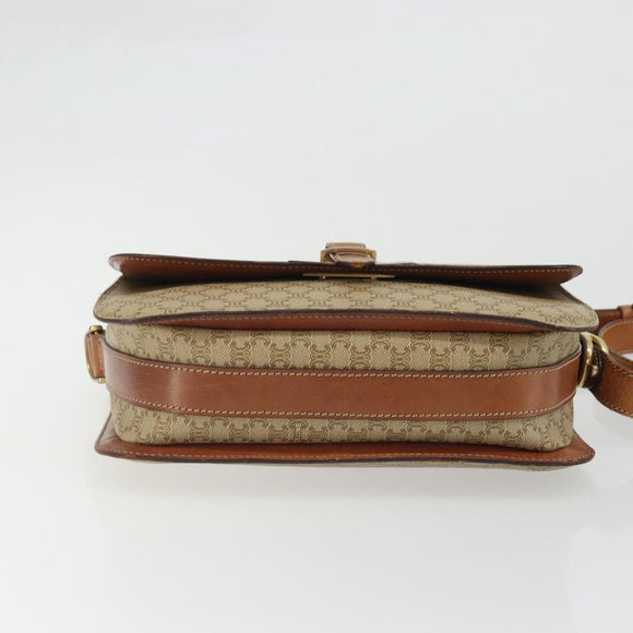 CELINE Macadam Canvas Shoulder Bag PVC Beige Gold Auth YKZ1474