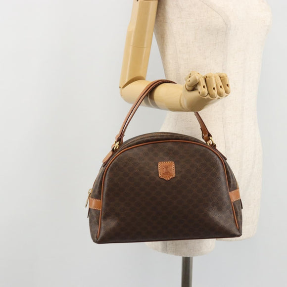 CELINE Macadam Canvas Hand Bag PVC Leather Brown Gold Auth YKZ1476A