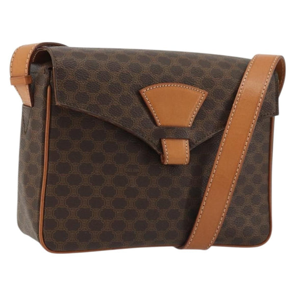 CELINE Macadam Canvas Shoulder Bag PVC Leather Brown Gold Auth YKZ1478A