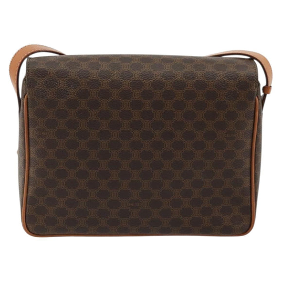 CELINE Macadam Canvas Shoulder Bag PVC Leather Brown Gold Auth YKZ1478A