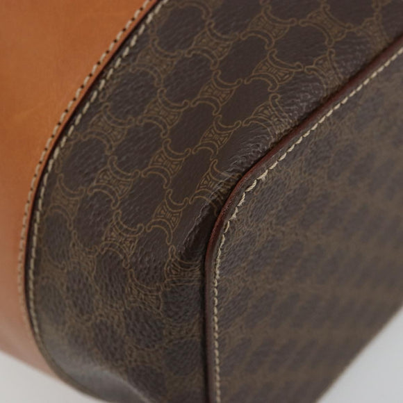 CELINE Macadam Canvas Vanity Hand Bag PVC Leather Brown Gold Auth YKZ1479A