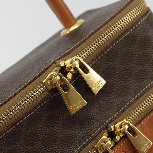CELINE Macadam Canvas Vanity Hand Bag PVC Leather Brown Gold Auth YKZ1479A