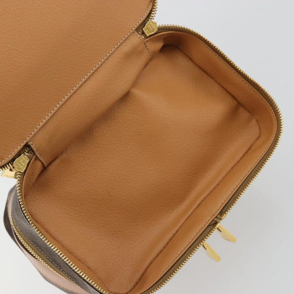 CELINE Macadam Canvas Vanity Hand Bag PVC Leather Brown Gold Auth YKZ1479A