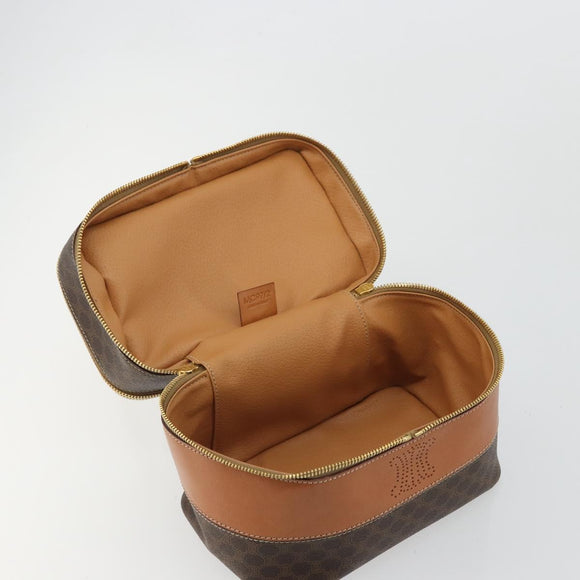 CELINE Macadam Canvas Vanity Hand Bag PVC Leather Brown Gold Auth YKZ1479A