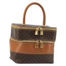 CELINE Macadam Canvas Vanity Hand Bag PVC Leather Brown Gold Auth YKZ1479A-1
