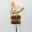 CELINE Macadam Canvas Vanity Hand Bag PVC Leather Brown Gold Auth YKZ1479A-25