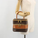CELINE Macadam Canvas Vanity Hand Bag PVC Leather Brown Gold Auth YKZ1479A-26
