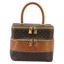 CELINE Macadam Canvas Vanity Hand Bag PVC Leather Brown Gold Auth YKZ1479A-13