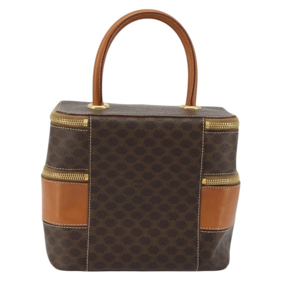 CELINE Macadam Canvas Vanity Hand Bag PVC Leather Brown Gold Auth YKZ1479A