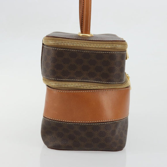 CELINE Macadam Canvas Vanity Hand Bag PVC Leather Brown Gold Auth YKZ1479A