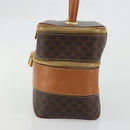 CELINE Macadam Canvas Vanity Hand Bag PVC Leather Brown Gold Auth YKZ1479A-4