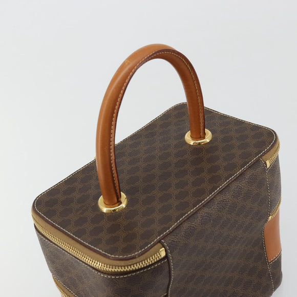CELINE Macadam Canvas Vanity Hand Bag PVC Leather Brown Gold Auth YKZ1479A