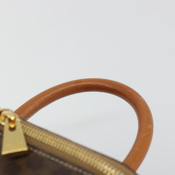 CELINE Macadam Canvas Vanity Hand Bag PVC Leather Brown Gold Auth YKZ1479A
