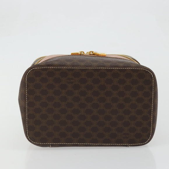 CELINE Macadam Canvas Vanity Hand Bag PVC Leather Brown Gold Auth YKZ1479A