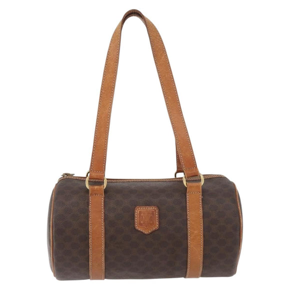 CELINE Macadam Canvas Umhängetasche PVC Leder Braun Gold Auth YKZ1480