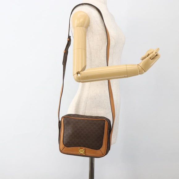 CELINE Macadam Canvas Shoulder Bag PVC Leather Brown Gold Auth YKZ1481
