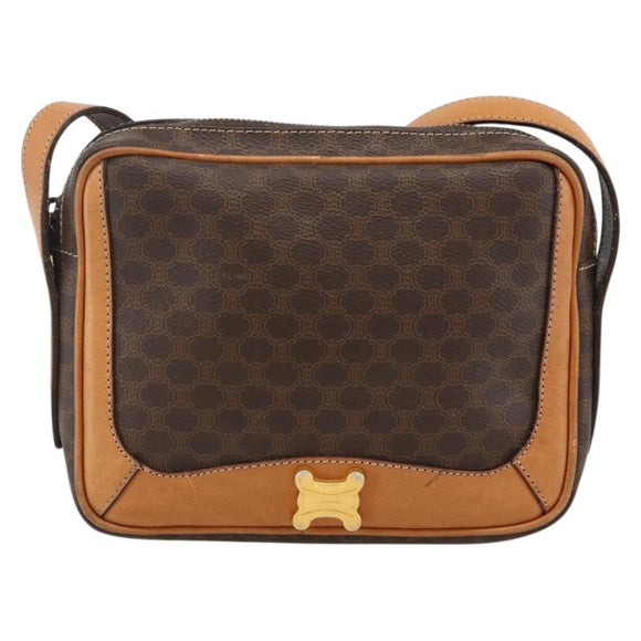 CELINE Macadam Canvas Shoulder Bag PVC Leather Brown Gold Auth YKZ1481