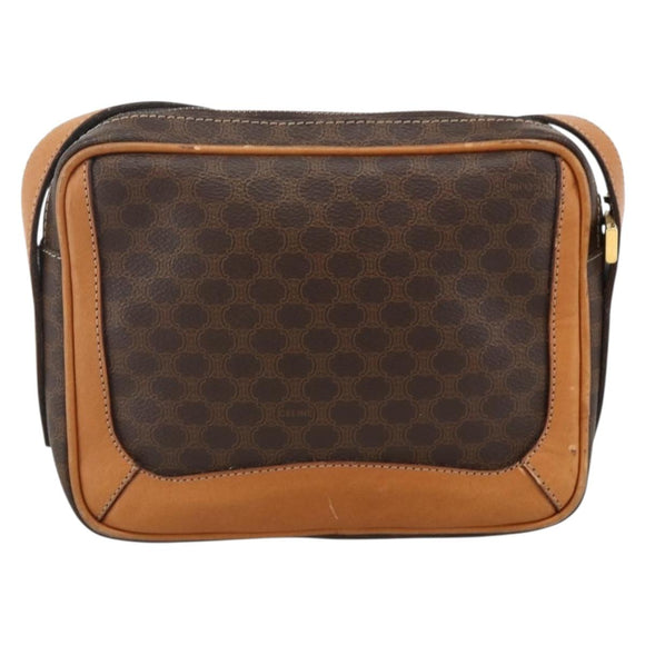 CELINE Macadam Canvas Shoulder Bag PVC Leather Brown Gold Auth YKZ1481