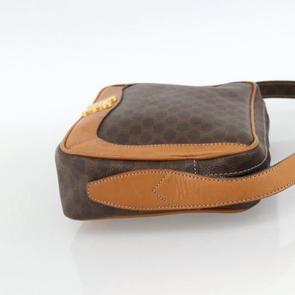 CELINE Macadam Canvas Shoulder Bag PVC Leather Brown Gold Auth YKZ1481