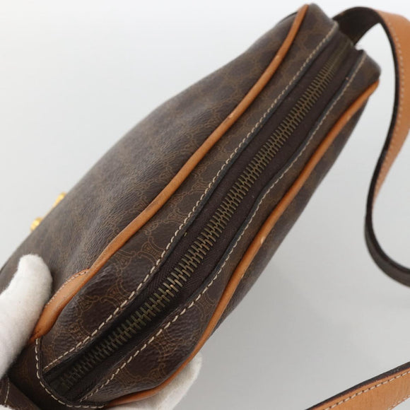 CELINE Macadam Canvas Shoulder Bag PVC Leather Brown Gold Auth YKZ1481