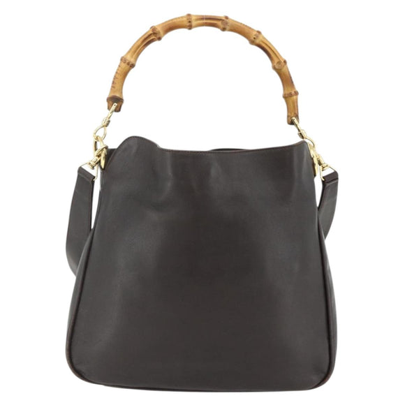 GUCCI Bamboo Hand Bag Leather 2way Brown Gold 001 2123 1638 Auth YKZ1498