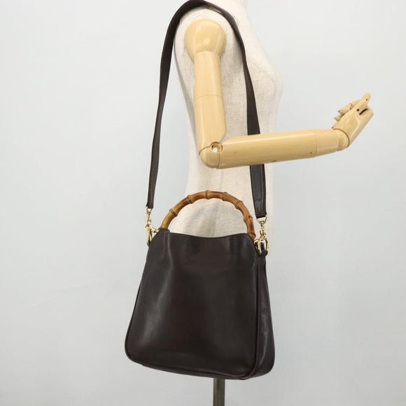 GUCCI Bamboo Hand Bag Leather 2way Brown Gold 001 2123 1638 Auth YKZ1498
