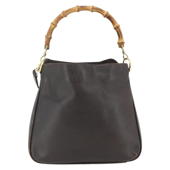 GUCCI Bamboo Hand Bag Leather 2way Brown Gold 001 2123 1638 Auth YKZ1498