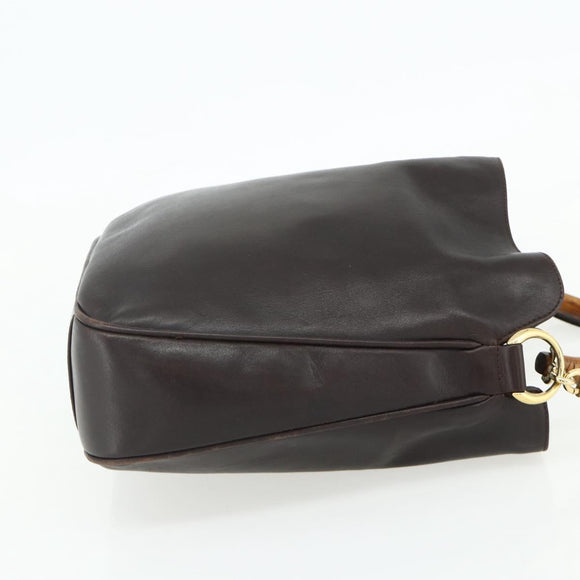 GUCCI Bamboo Hand Bag Leather 2way Brown Gold 001 2123 1638 Auth YKZ1498