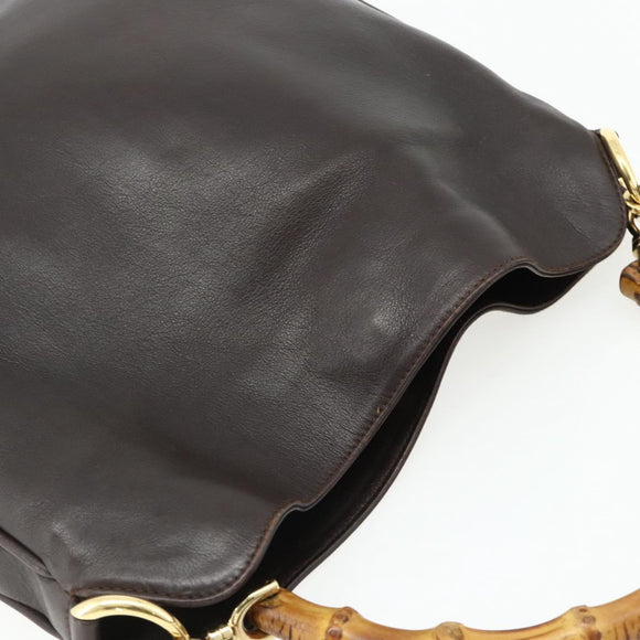 GUCCI Bamboo Hand Bag Leather 2way Brown Gold 001 2123 1638 Auth YKZ1498