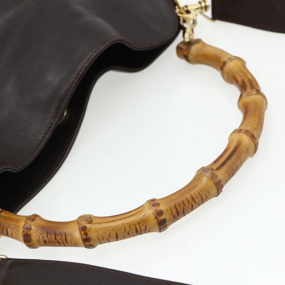 GUCCI Bamboo Hand Bag Leather 2way Brown Gold 001 2123 1638 Auth YKZ1498