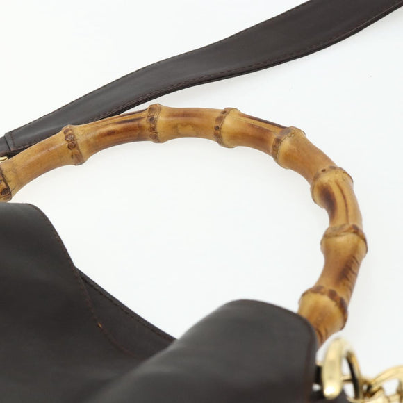 GUCCI Bamboo Hand Bag Leather 2way Brown Gold 001 2123 1638 Auth YKZ1498