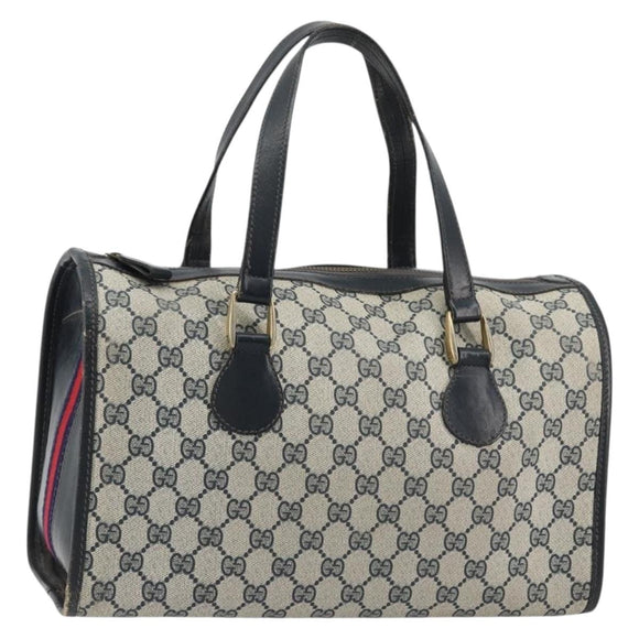 GUCCI GG Supreme Boston Bag PVC Navy Gold Auth YKZ1499