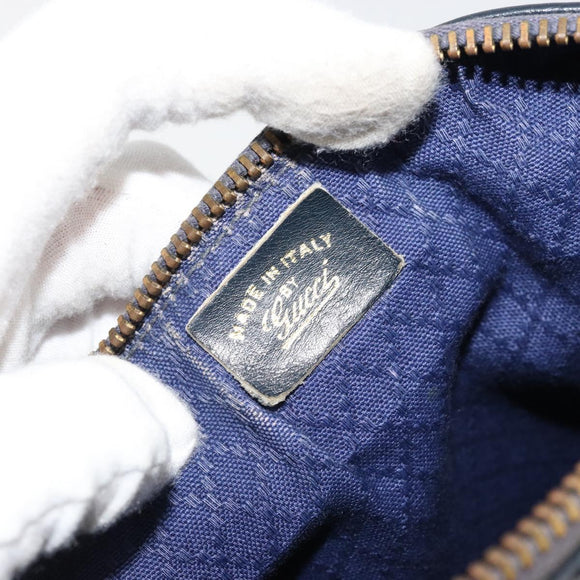 GUCCI GG Supreme Boston Bag PVC Navy Gold Auth YKZ1499
