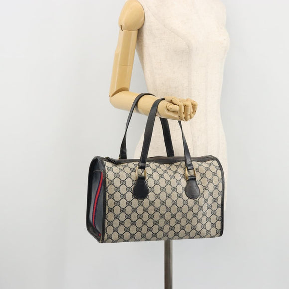 GUCCI GG Supreme Boston Bag PVC Navy Gold Auth YKZ1499