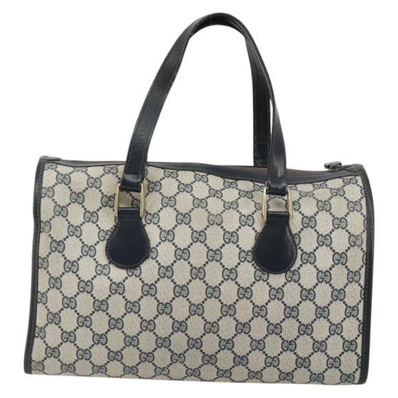 GUCCI GG Supreme Boston Bag PVC Navy Gold Auth YKZ1499