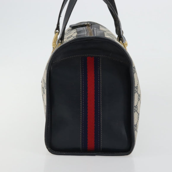 GUCCI GG Supreme Boston Bag PVC Navy Gold Auth YKZ1499