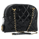 CHANEL Matelasse Chain Shoulder Bag Patent Leather Black Gold CC Auth YKZ1501-1