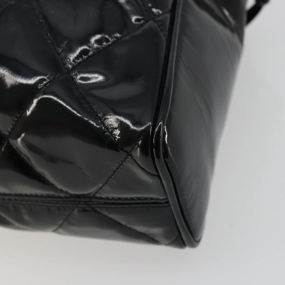 CHANEL Matelasse Chain Shoulder Bag Patent Leather Black Gold CC Auth YKZ1501
